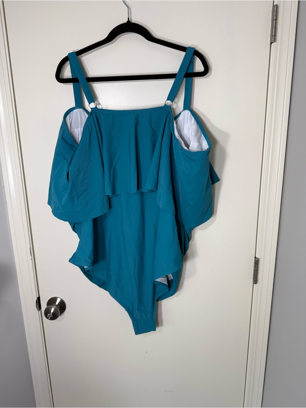 BloomChic Teal Off-Shoulder Ruffle Swim Suit Plus Size 30W - Picture 6 of 8